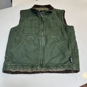 Santa Fe Mens Green Canvas Workwear Vest Thinsulate Insulated Plaid Lined Medium